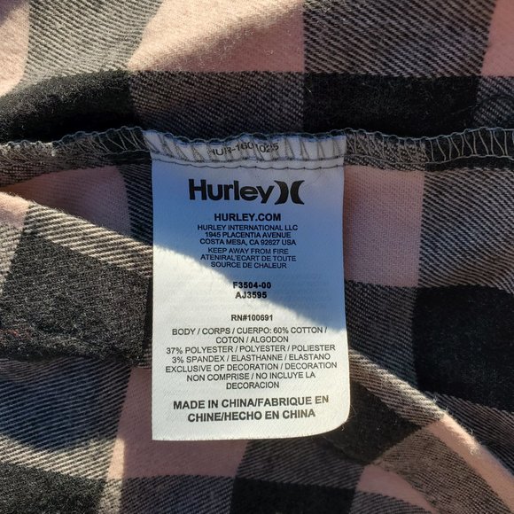 HURLEY Women's Wilson Pink Grey Long Sleeve Flannel in Large - Picture 5 of 10